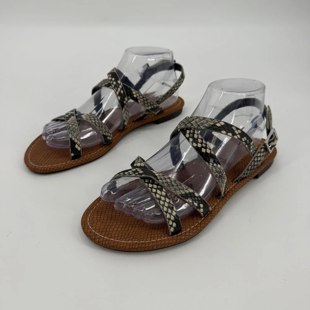 Circus by Sam Edelman Womens 8.5 Snakeskin Print Strappy Slingback Flat Sandals